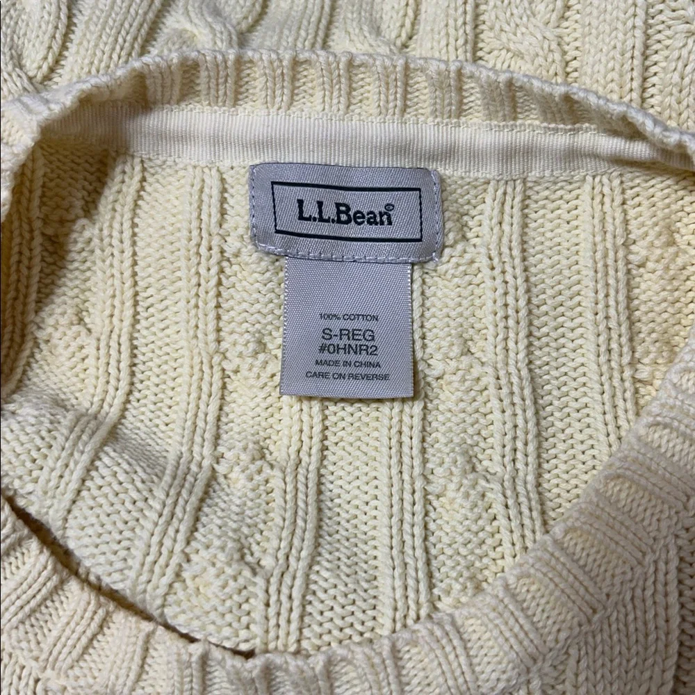 L.L.Bean Cable Knit Crewneck Sweater Yellow Cotton‎ Size Small Preppy Cottage